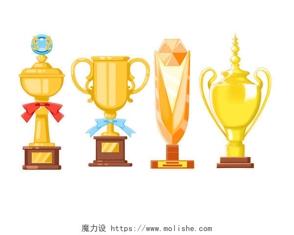 不同造型的奖杯元素卡通金色奖杯颁奖奖杯奖状比赛